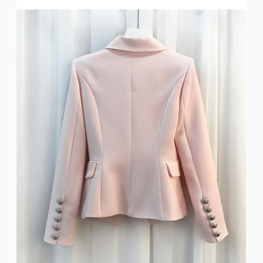 Sier Metal Buckle Double Breasted Pink Small Suit