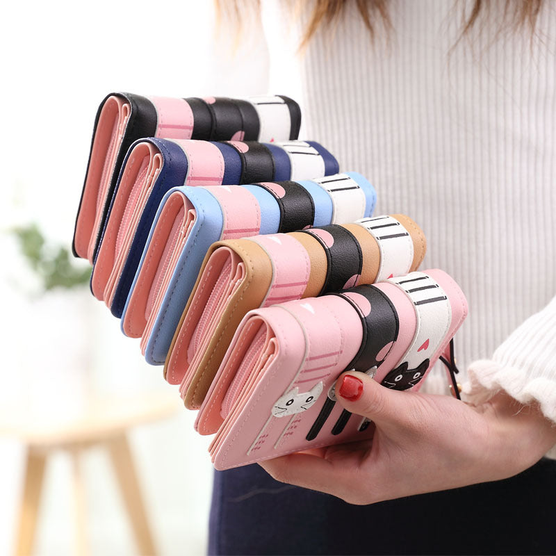 Women's Zipper Hasp 2 Fold Cartoon Cute Ladies Wallets
