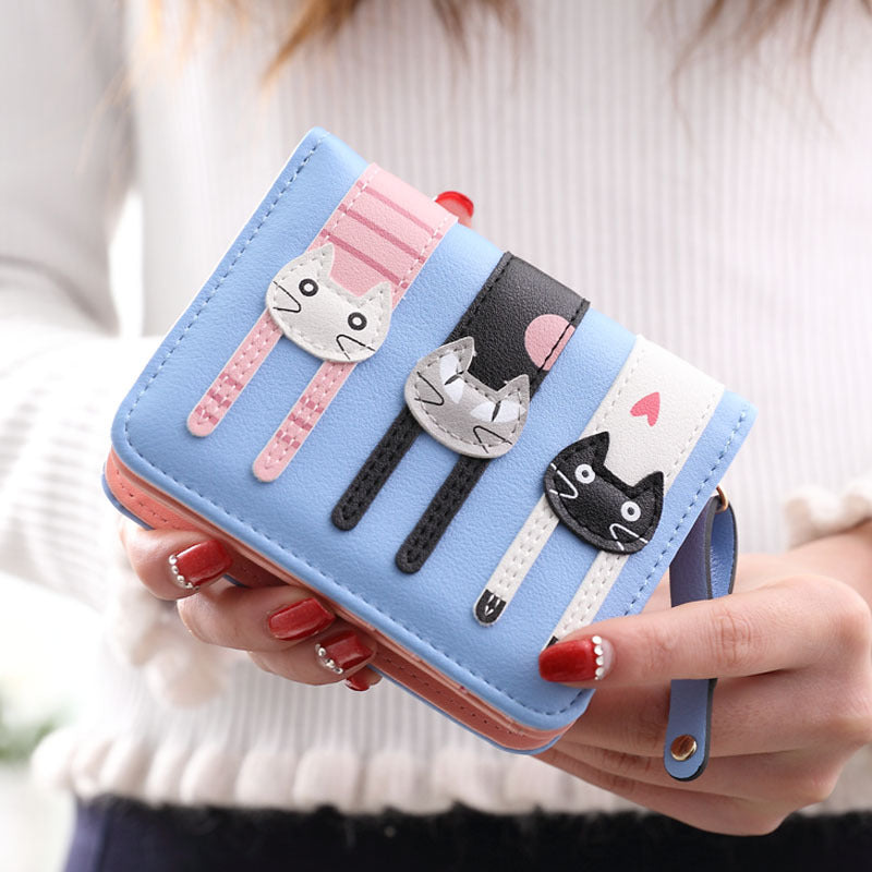 Women's Zipper Hasp 2 Fold Cartoon Cute Ladies Wallets