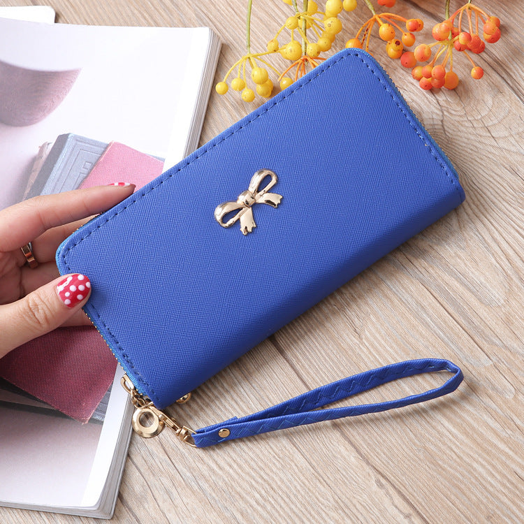 Cross Pattern Solid Color Bow Cute Long Ladies Wallets