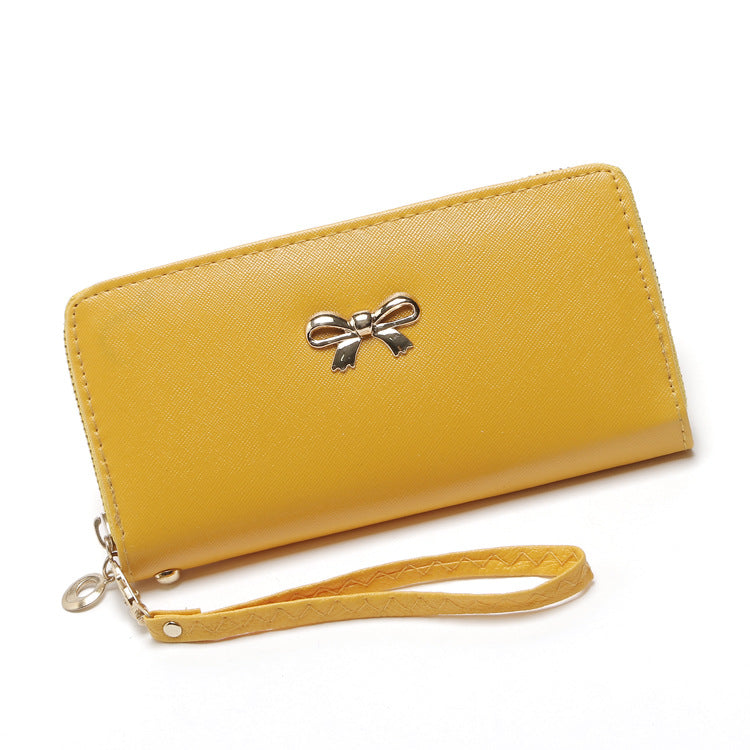 Cross Pattern Solid Color Bow Cute Long Ladies Wallets