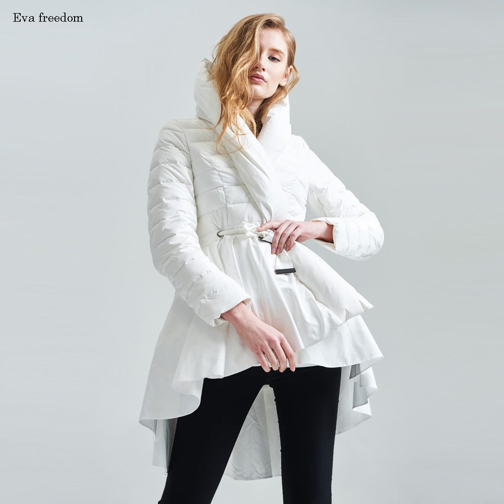 Women's Graceful Hooded Fashion Design White Down Jackets
