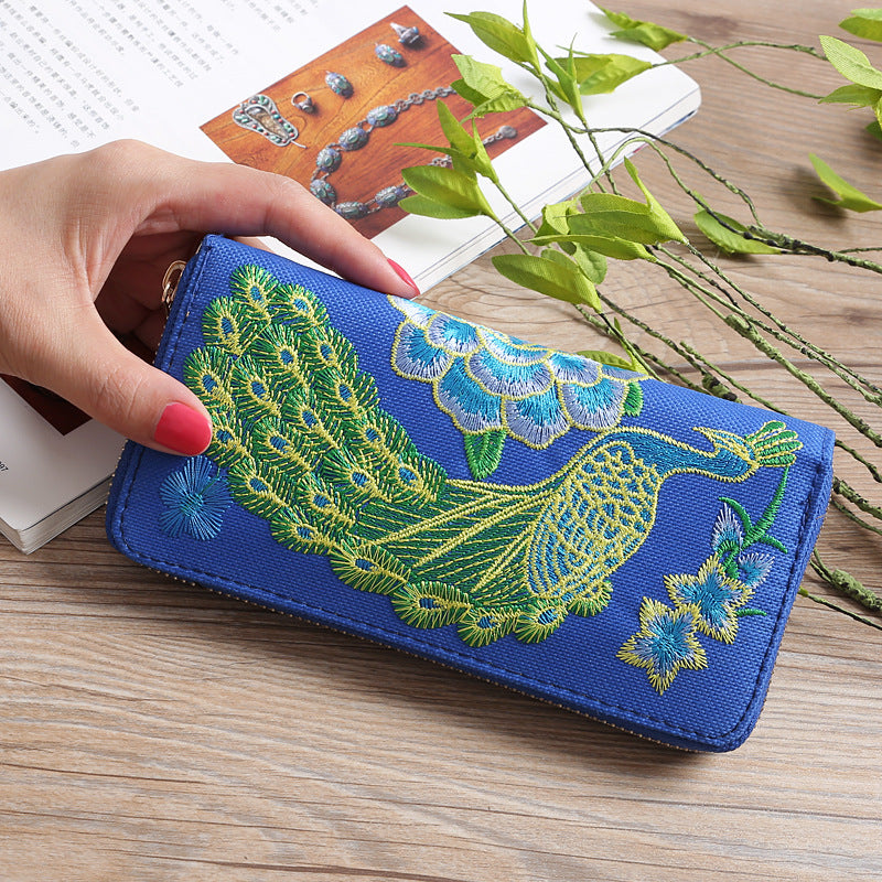 Women's Yunnan National Style Long Clutch Peacock Double Purses