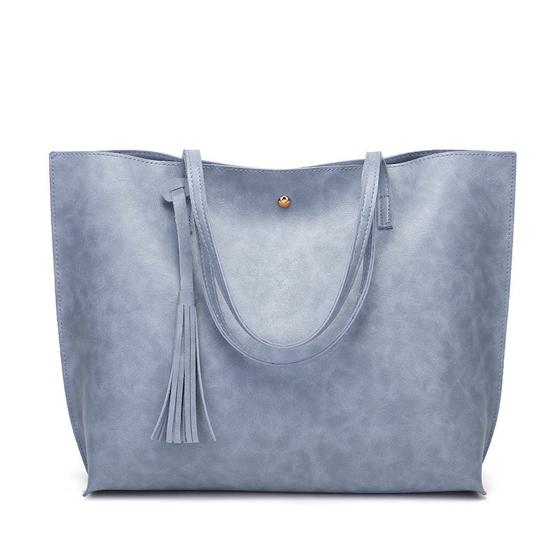 Women's Wax Leather Portable Big Fashion Large Capacity Handbags