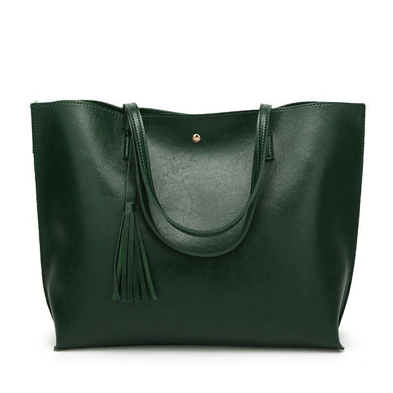 Women's Wax Leather Portable Big Fashion Large Capacity Handbags