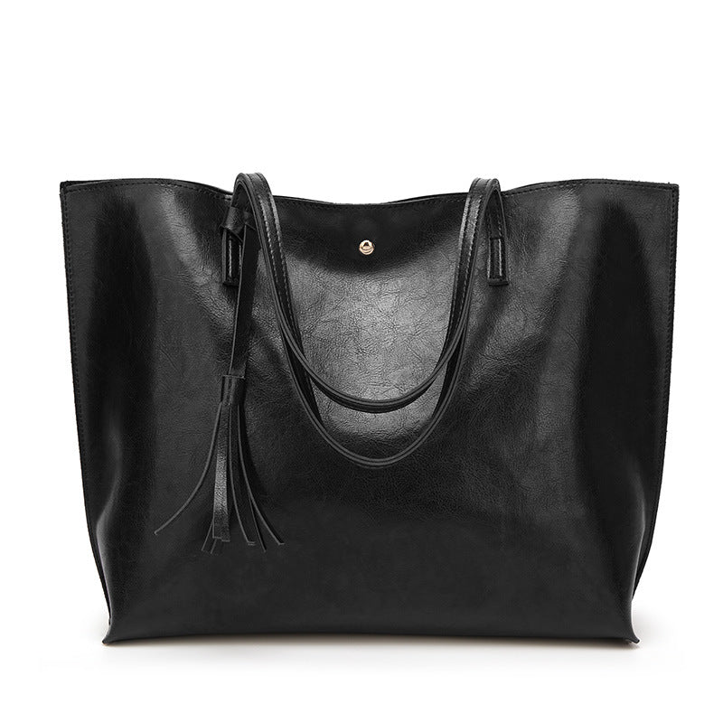 Women's Wax Leather Portable Big Fashion Large Capacity Handbags