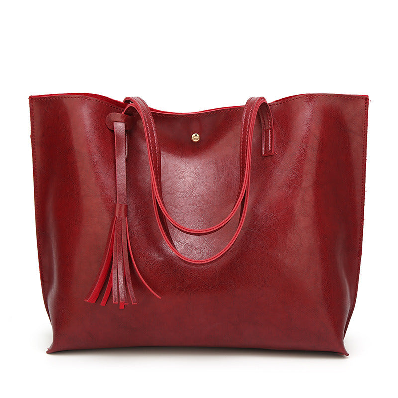 Women's Wax Leather Portable Big Fashion Large Capacity Handbags