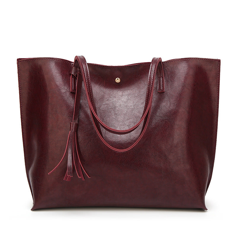 Women's Wax Leather Portable Big Fashion Large Capacity Handbags