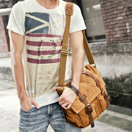 Men's High-grade Canvas Large Capacity Leather Men's Messenger Bags