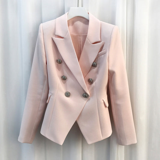 Sier Metal Buckle Double Breasted Pink Small Suit