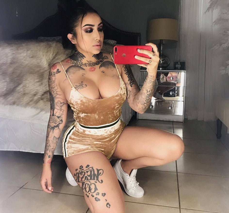 Women's Sexy Flannel Two-piece Sling Nightclub Hot Fashion Casual Suit