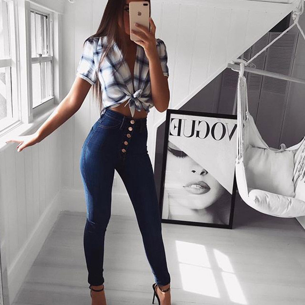Tight Trousers High Waist Elastic Hip Lifting Women's Jeans