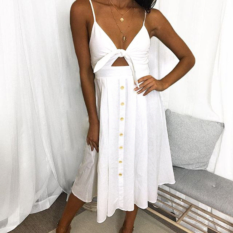 Sexy Fashion Suspender Button Backless Bow Dress