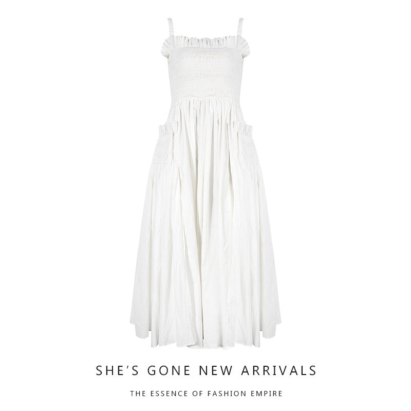 Dress Summer French Retro White Suspender Backless Dresses