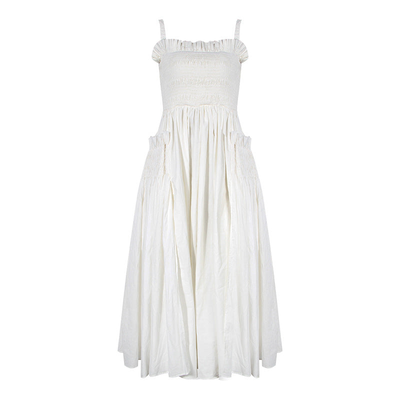Dress Summer French Retro White Suspender Backless Dresses