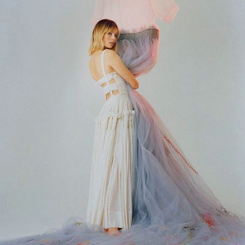 Dress Summer French Retro White Suspender Backless Dresses