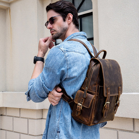 Women's & Men's & Crazy Horse Leather Retro Backpacks