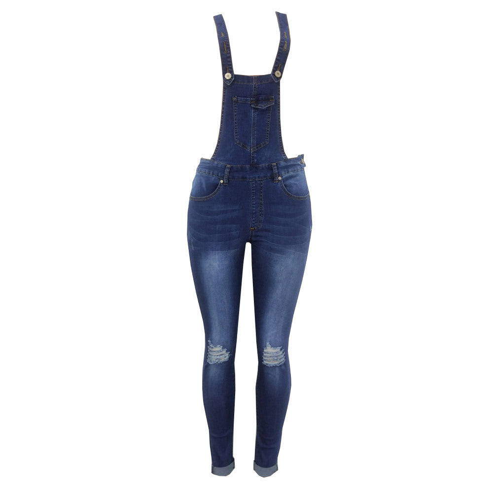 High Quality Ripped Hip Lifting Suspender Jeans