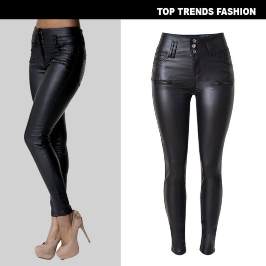 Women's High Waist Faux Leather Skinny Pants