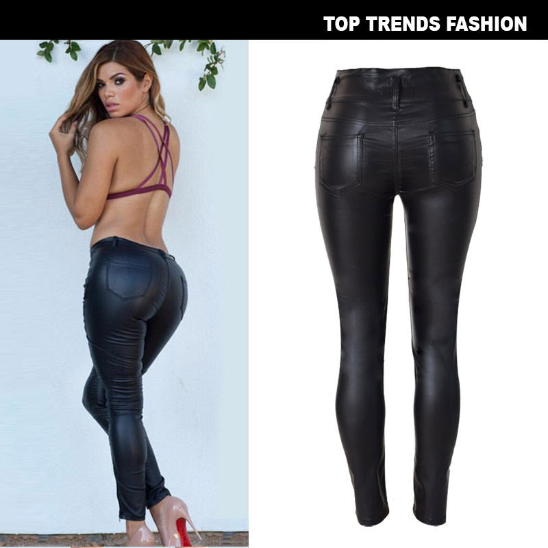 Women's High Waist Faux Leather Skinny Pants