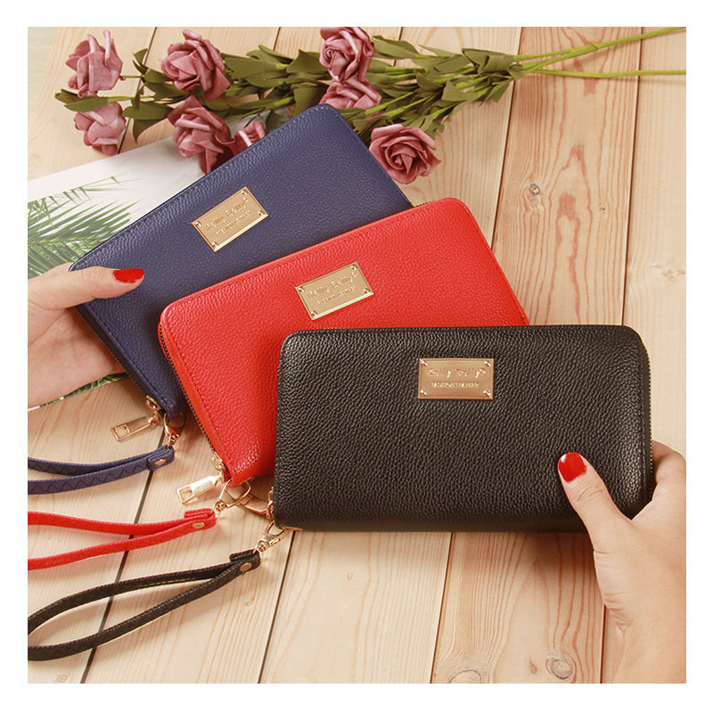 Women's Trendy Lychee Pattern Solid Color Leather Ladies Wallets