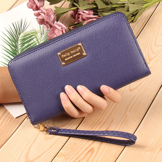 Women's Trendy Lychee Pattern Solid Color Leather Ladies Wallets