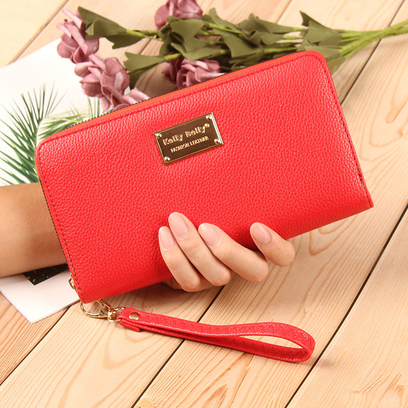 Women's Trendy Lychee Pattern Solid Color Leather Ladies Wallets