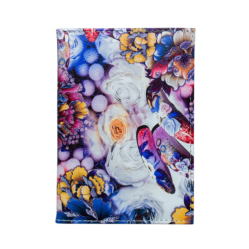Flowers Passport Jacket Leather Ticket Clip Card Holder