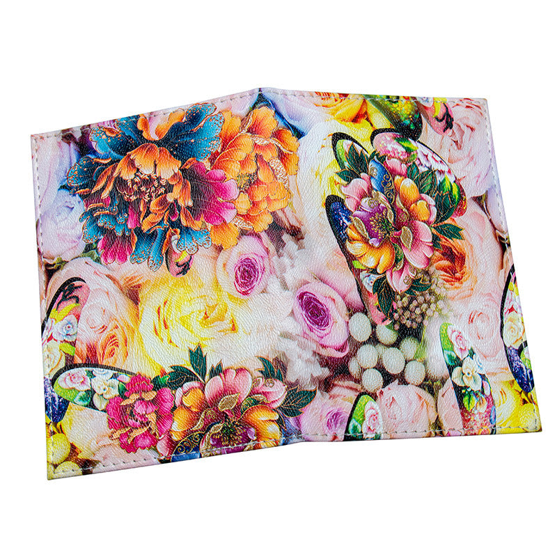 Flowers Passport Jacket Leather Ticket Clip Card Holder