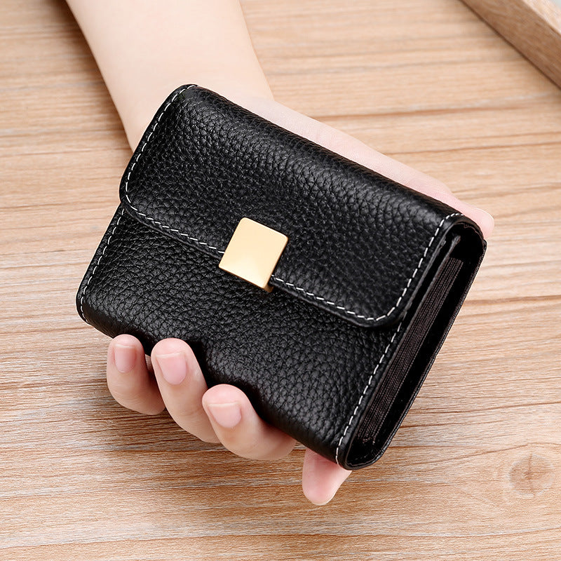 Women's Simple Genuine Leather Cowhide Multiple Slots Card Holder