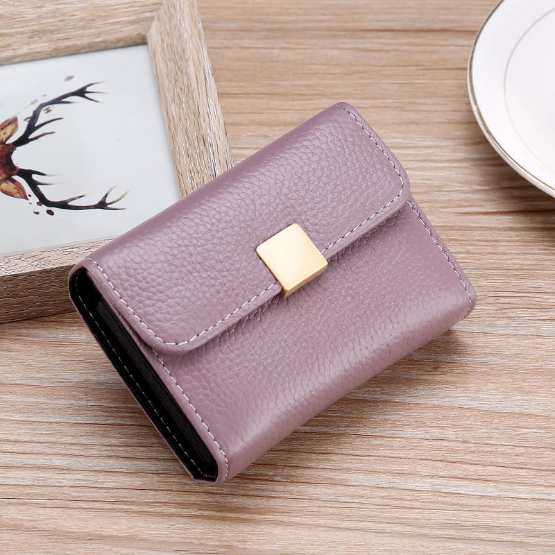 Women's Simple Genuine Leather Cowhide Multiple Slots Card Holder