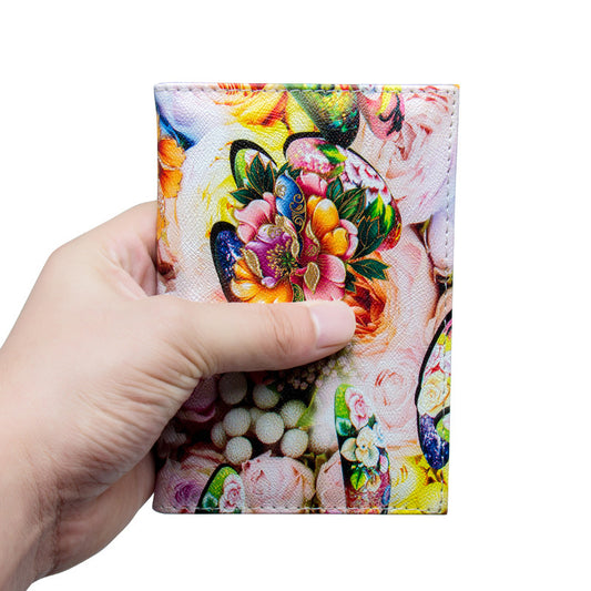 Flowers Passport Jacket Leather Ticket Clip Card Holder