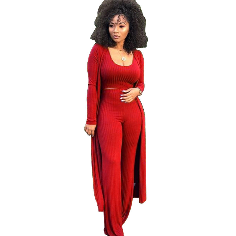 Women's Elastic Sunken Stripe Three-piece Tight Sexy Suits