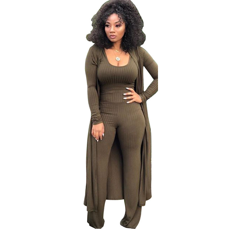 Women's Elastic Sunken Stripe Three-piece Tight Sexy Suits