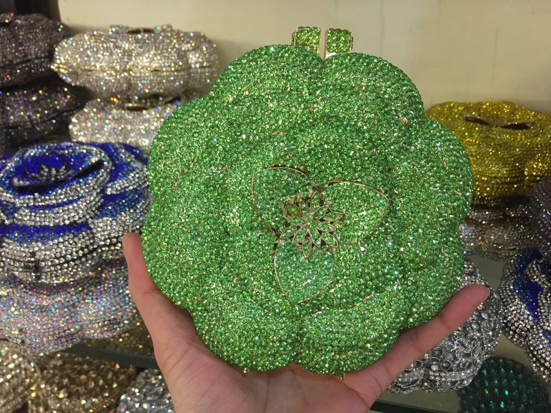 Women's Rose Rhinestone Hollow Metal Crystal Dinner Evening Bags