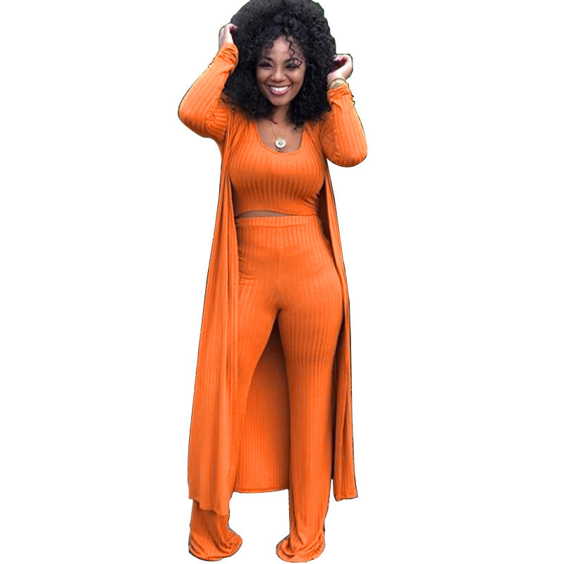 Women's Elastic Sunken Stripe Three-piece Tight Sexy Suits