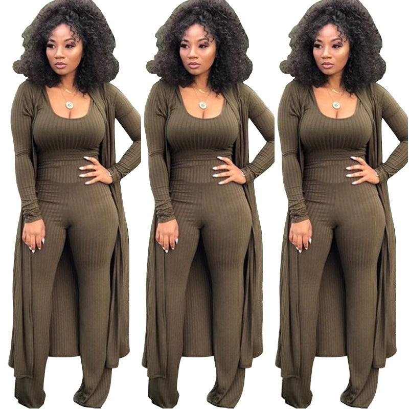 Women's Elastic Sunken Stripe Three-piece Tight Sexy Suits