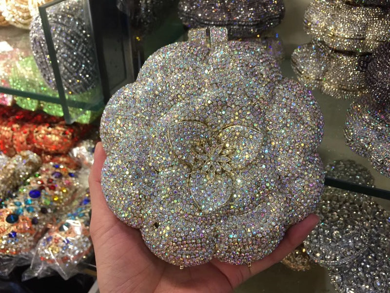 Women's Rose Rhinestone Hollow Metal Crystal Dinner Evening Bags