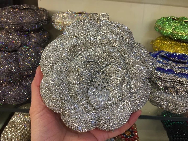 Women's Rose Rhinestone Hollow Metal Crystal Dinner Evening Bags