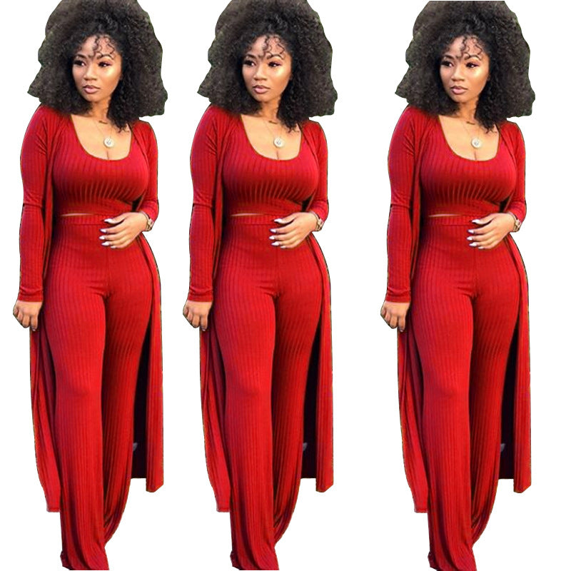 Women's Elastic Sunken Stripe Three-piece Tight Sexy Suits