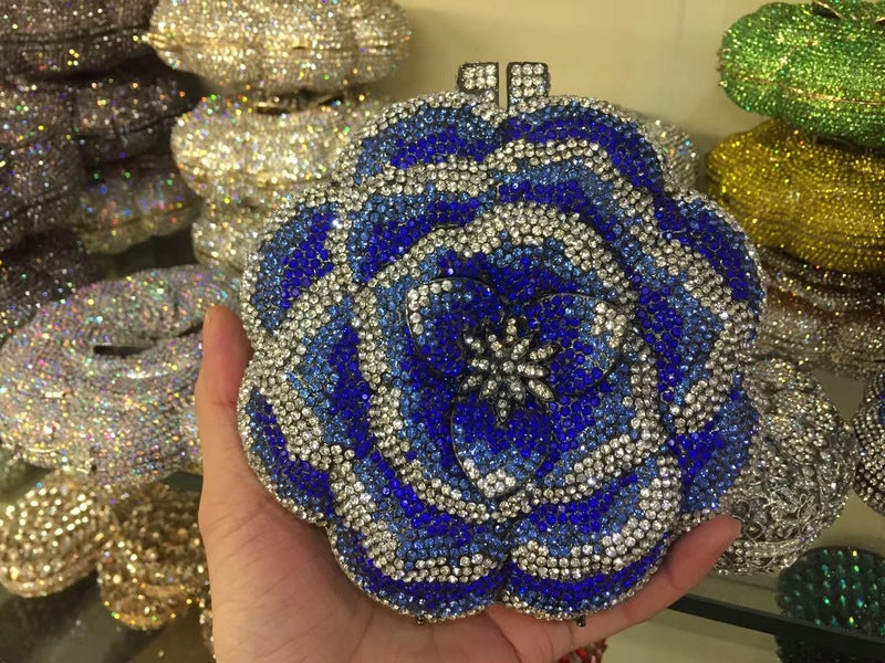 Women's Rose Rhinestone Hollow Metal Crystal Dinner Evening Bags