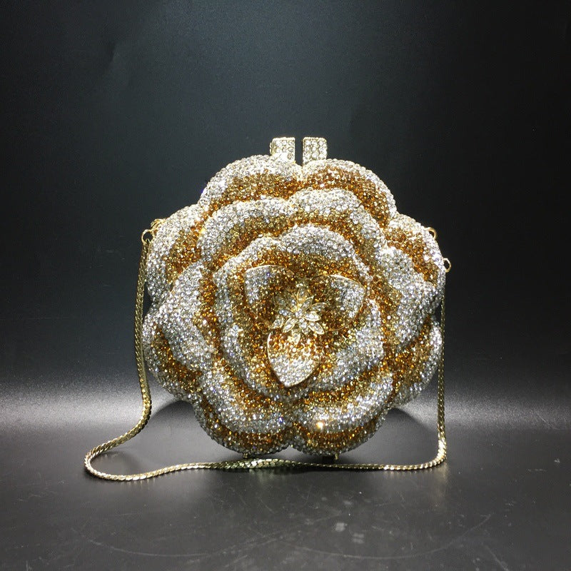 Women's Rose Rhinestone Hollow Metal Crystal Dinner Evening Bags