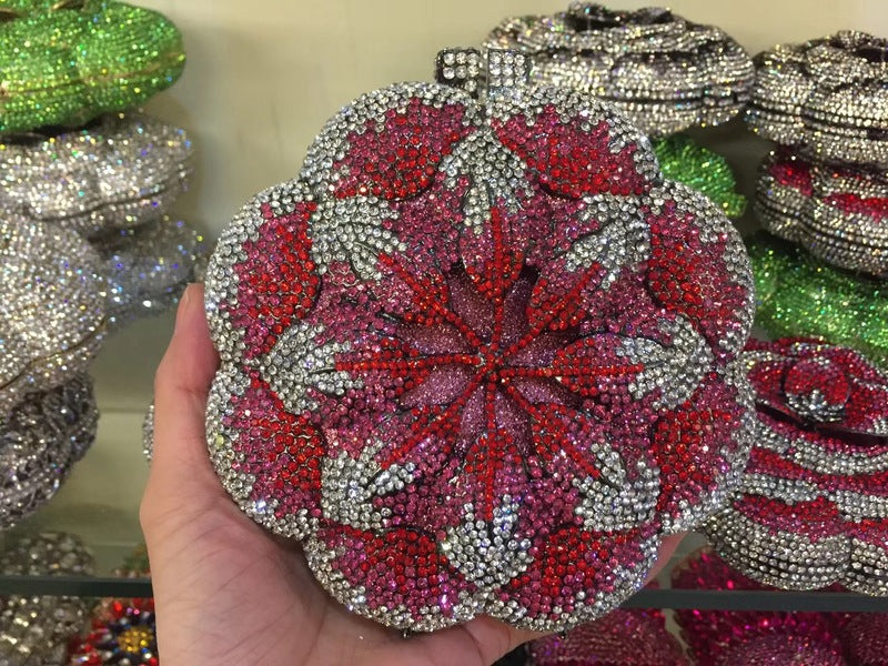 Women's Rose Rhinestone Hollow Metal Crystal Dinner Evening Bags