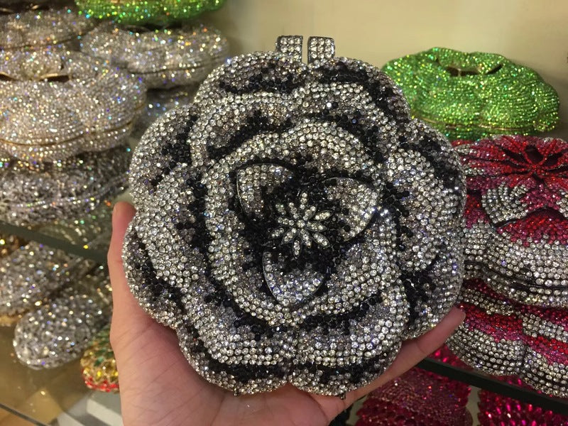 Women's Rose Rhinestone Hollow Metal Crystal Dinner Evening Bags