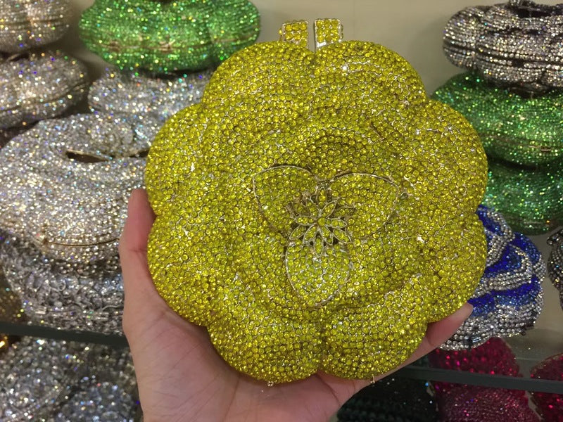 Women's Rose Rhinestone Hollow Metal Crystal Dinner Evening Bags
