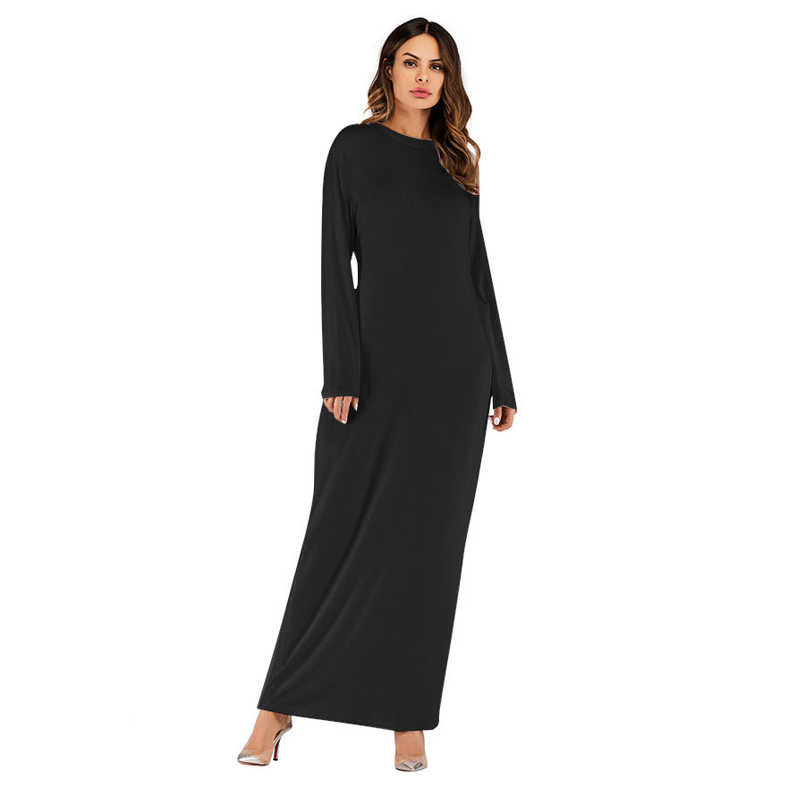 Women's Large Solid Color Modal Cotton Long-sleeved Dresses
