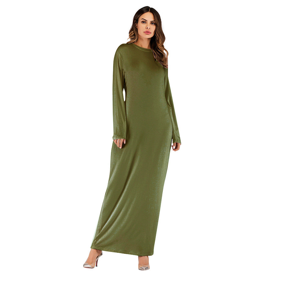 Women's Large Solid Color Modal Cotton Long-sleeved Dresses