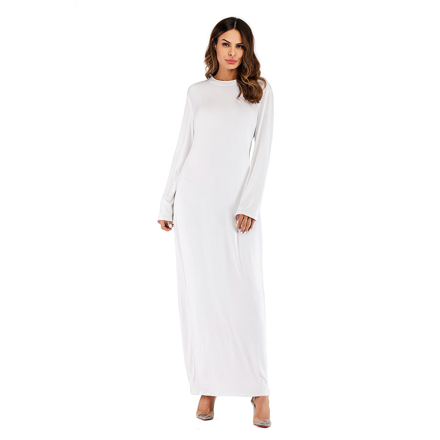 Women's Large Solid Color Modal Cotton Long-sleeved Dresses