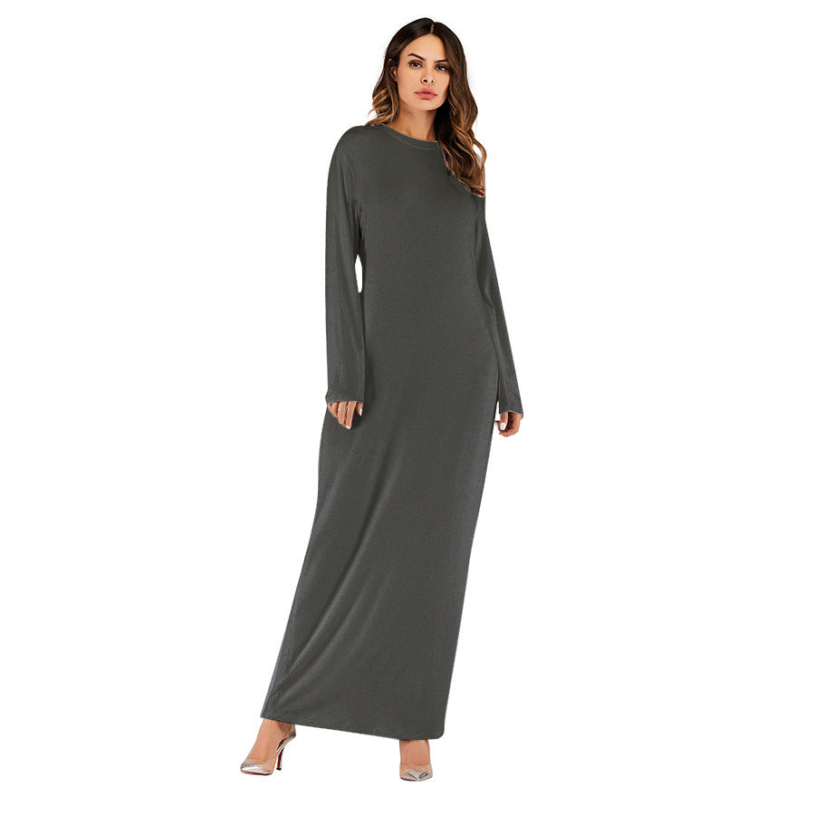Women's Large Solid Color Modal Cotton Long-sleeved Dresses