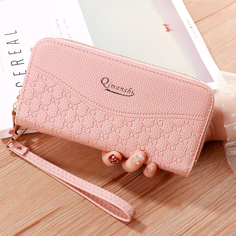 Women's Korean Lychee Pattern Multi Mobile Double Ladies Wallets